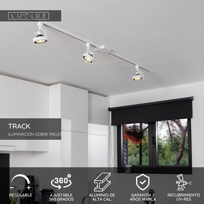 Lucide TRACK DORIAN Foco de riel - Sistema de carril monofásico / Iluminación con rieles - 1xES111 - Blanco (Extensión)